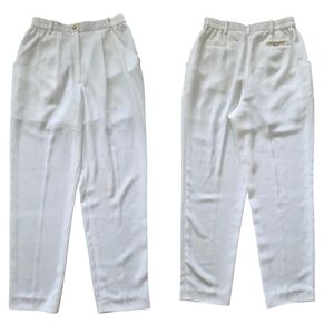 Leonard Sport Japan White High Waist Trousers Elastic Back Womens M Luxury 90s